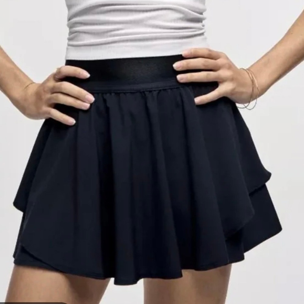 IUGA Black Pleated Tennis Skort with Pockets L Athletic Ruffle Golf Skirt